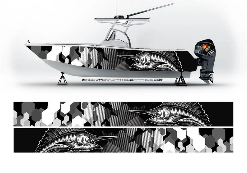 Camo Black and White Marlin Fi - Fishing Boat Trailer 评论和价格